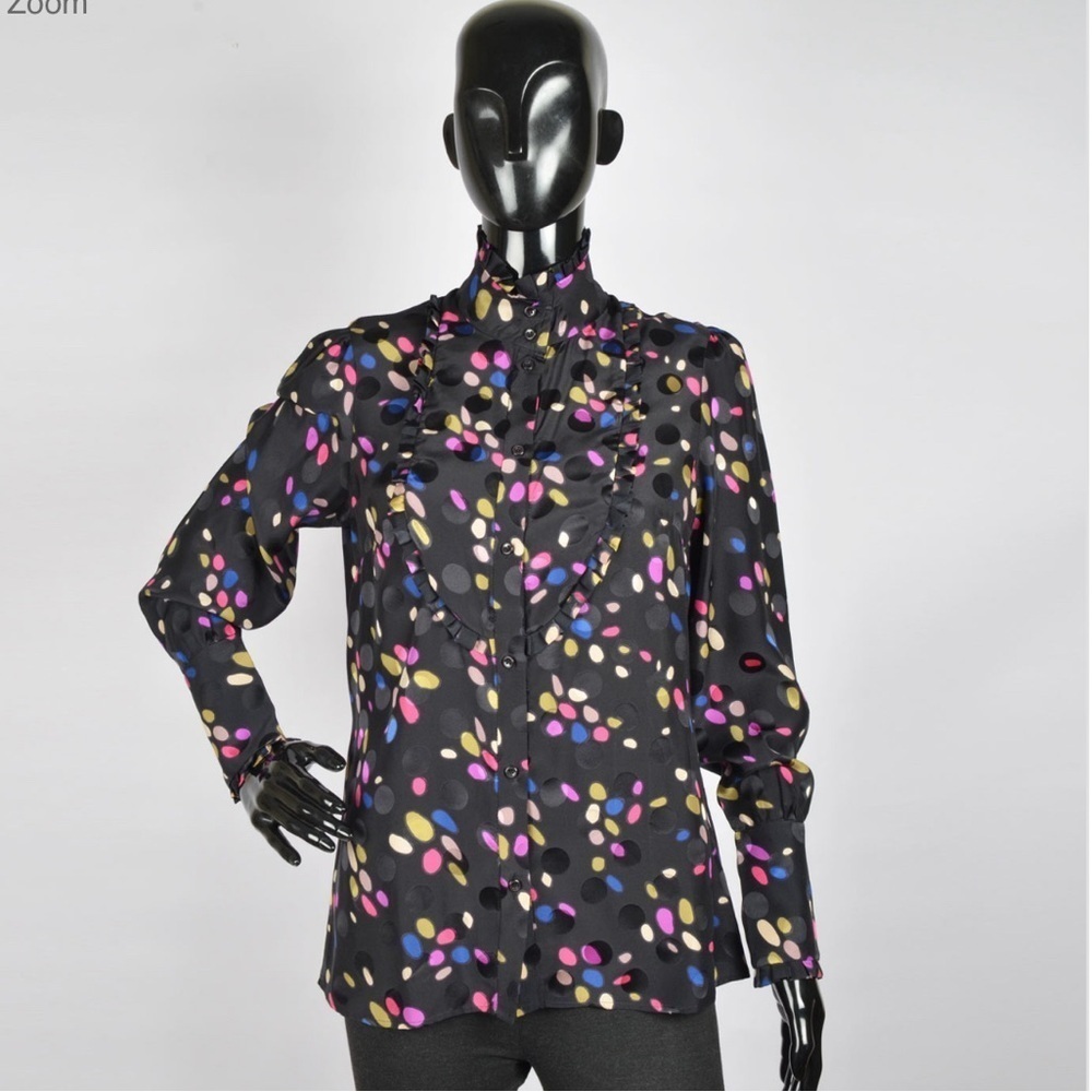 Reiss Black Silk Multi-Colored Polka
Dotted Top